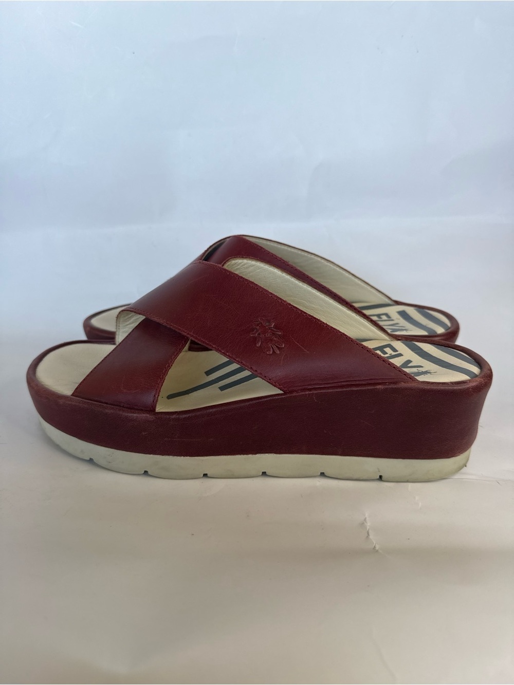 Fly London Women's Burgundy Crossover Platform Sandals EUR 41/ US 10